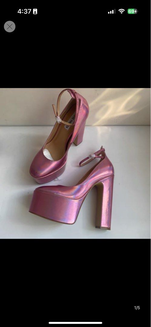Shiny pink heels on sale