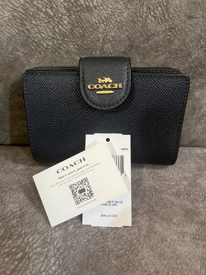 COACH Medium Leather Corner Zip Wallet in Black - Gold, Style No. 6390,  Gold/Black, Coach Medium Leather Corner Zip Wallet