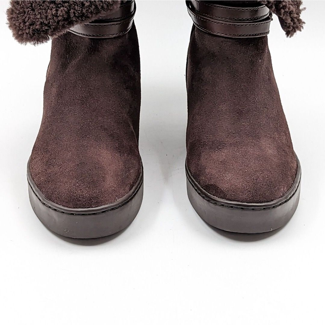 COACH Women Norell Faux Shearling Lined Brown Suede Winter Wedge