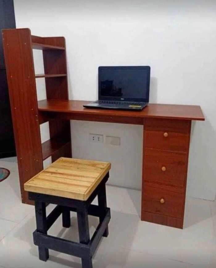 Computer Table with Drawer and Shelves (Category: Tables & Sets) located in Manila. Submitted by redonlineshop (Listing ID 1285358792, Image 2). Description: H COMPUTER TABLE with Shelves and Drawer ₱1600 120cm All Wood ON HAND BRAND NEW Accept Gcash payment/COD Same day delivery + Delivery Fee.