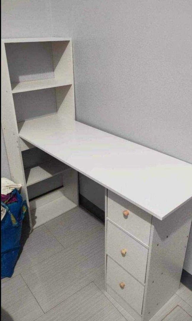 Computer Table with Drawer and Shelves (Category: Tables & Sets) located in Manila. Submitted by redonlineshop (Listing ID 1285358792, Image 3). Description: H COMPUTER TABLE with Shelves and Drawer ₱1600 120cm All Wood ON HAND BRAND NEW Accept Gcash payment/COD Same day delivery + Delivery Fee.
