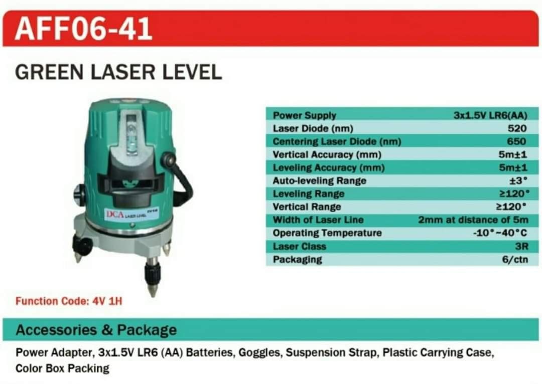 DCA GREEN LINE LASER LEVEL (Category: Construction Tools & Equipment) located in Manila. Submitted by tonpornel (Listing ID 1285349663, Image 1). Description: Ton-Pornel Mercantile • We supply Powertools, Hardware tools, Plumbing, Paints, Electrical and Construction materials • We offer Paint Mixing and Powertools Repair Visit us: 38 Marcos Highway Mayamot, Antipolo City https://maps.google.com/?cid=1384230075759805792&entry=gps Store hours Mon t