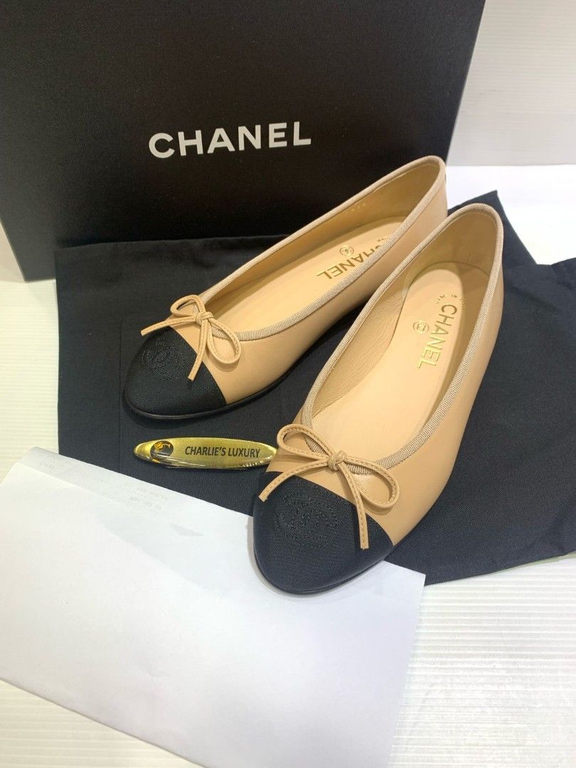 Flat shoes Chanel ballerina nude sz 37C insole 24cm with box,db,copy recip