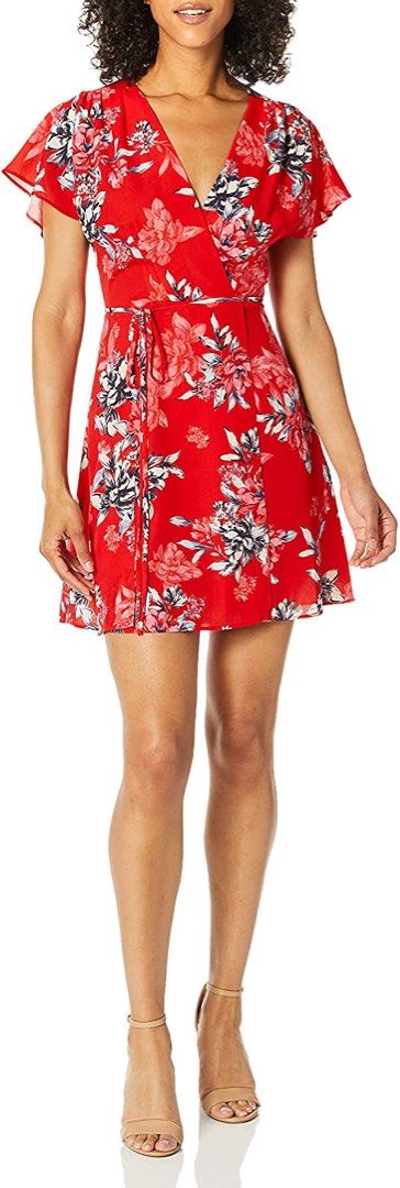 French Connection FCUK Red Floral split slit front Dress size UK6 XS