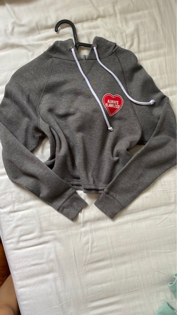 h m cropped tumblr grey hoodie Women s Fashion Tops Longsleeves on Carousell