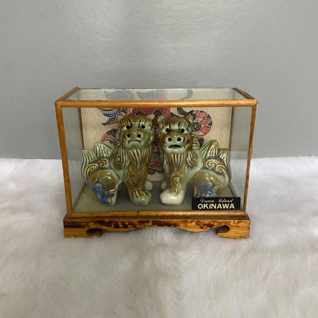 Japan Okinawa Vintage Foo Dogs with Glass Frame, Furniture & Home ...