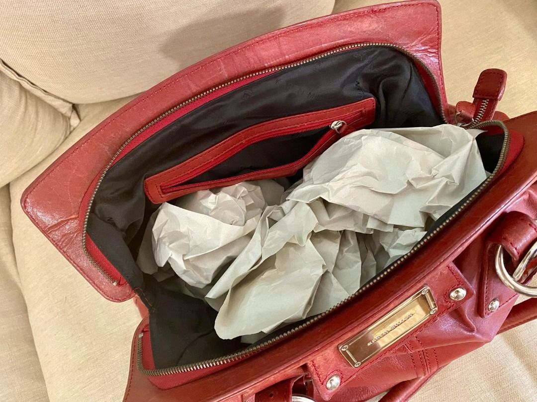 Red leather overnight hotsell bag