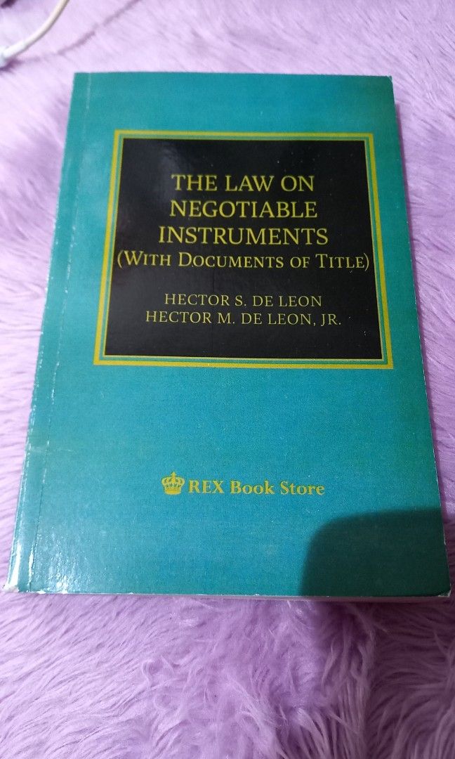 Law on Negotiable Instruments by Hector De Leon (Category: Textbooks) located in Valenzuela. Submitted by xtiansj (Listing ID 1285459753, Image 1). Description: loc: valenzuela.