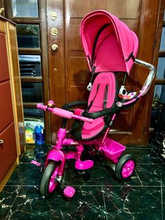 Preloved Barbie Stroller Bike with Canopy and Push Handle Tricycle Bicycle 3 Wheels for kids