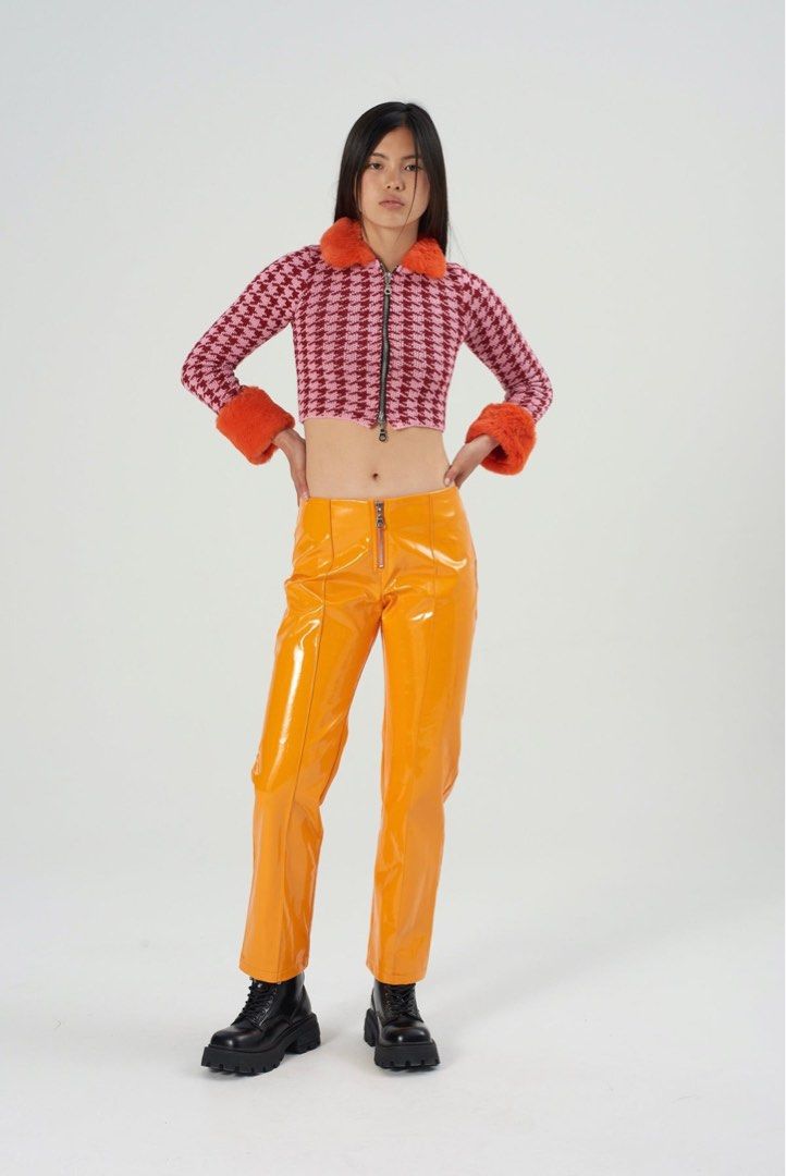 Orange patent leather pants on sale