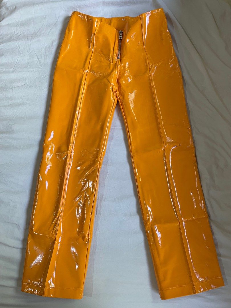 Orange patent leather pants top