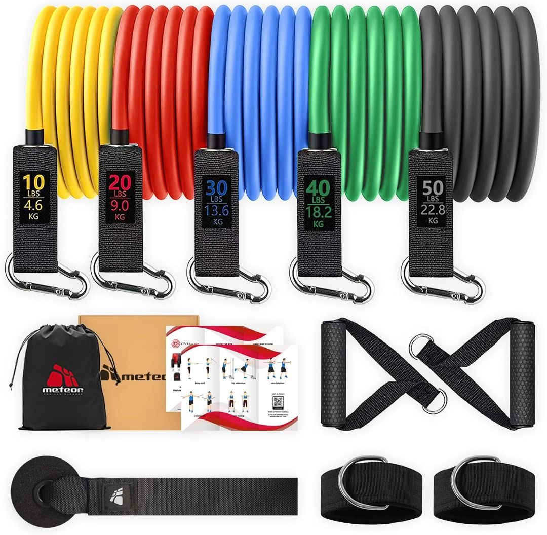 Meteor Essential 150LBS Resistance Band Set 18 Pieces Resistance