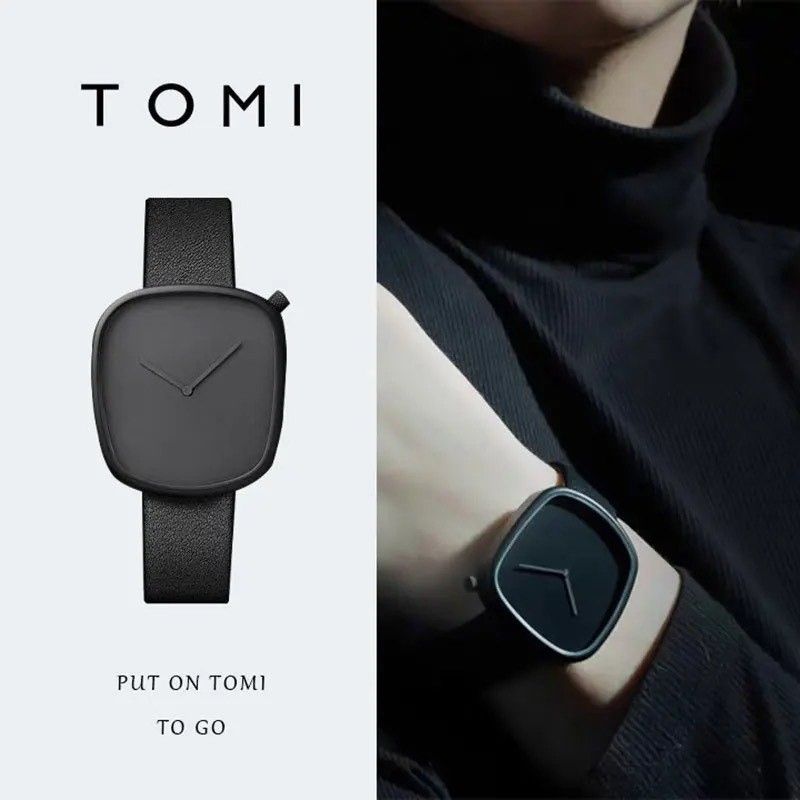 Watch Minimal Women Fashion White Dial With Matte Black Bezel And Brown Strap