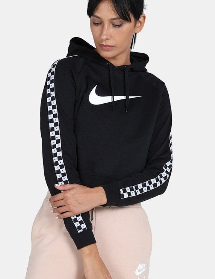 Nike Black Checkered Cropped Hoodie Jacket Women s Fashion Coats Jackets and Outerwear on Carousell