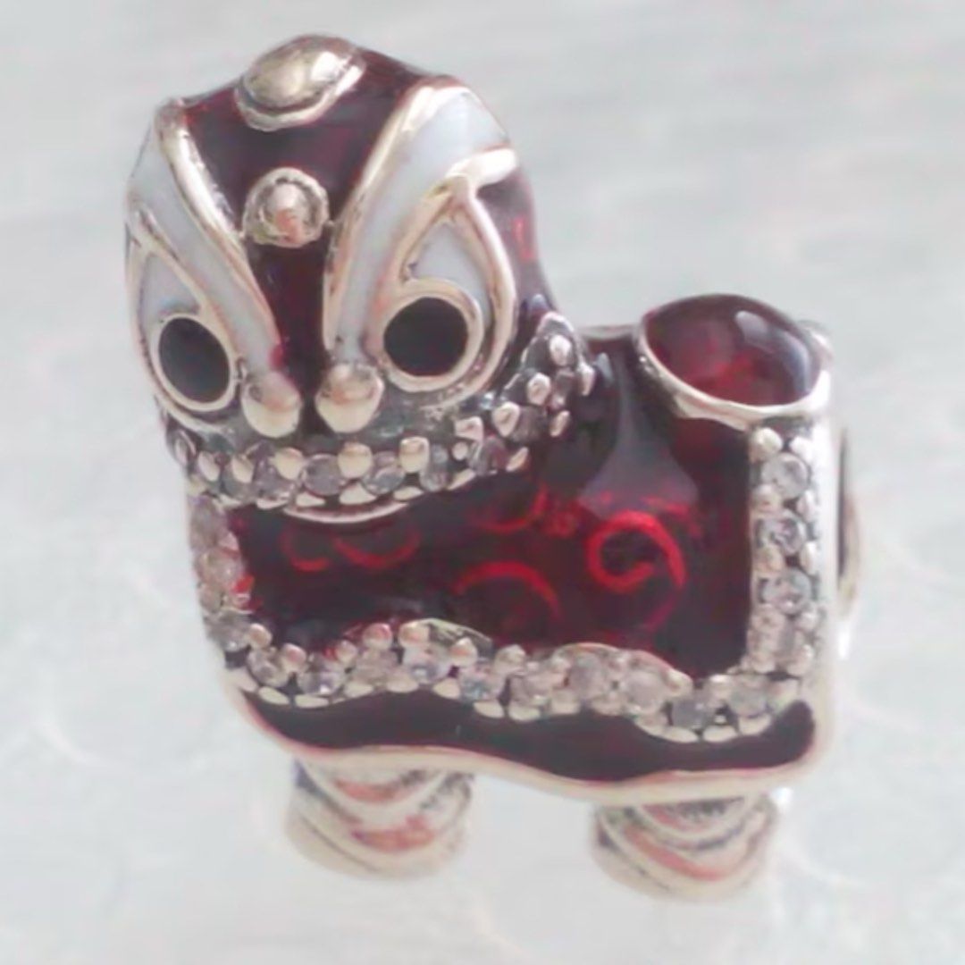 Pandora Lion dance silver charm with clear cubic zirconia white black and red enamel 792043CZ