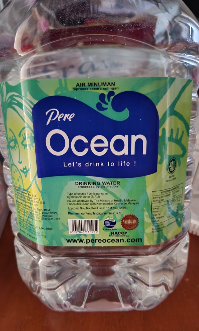 Pere Ocean Distilled Drinking Water 5.5L, Food & Drinks, Beverages on  Carousell