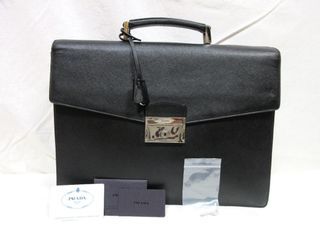 PRADA Sapphire leather briefcase document bag unused storage item