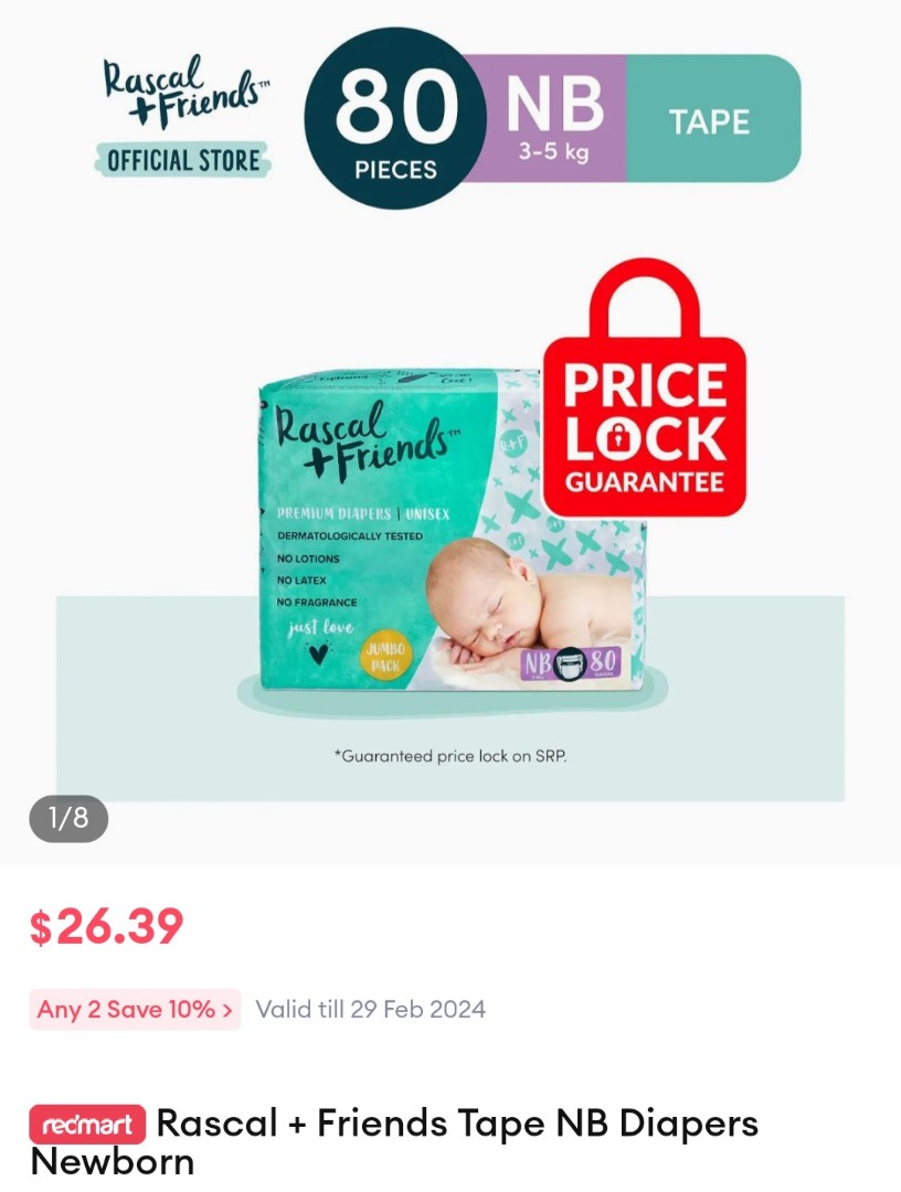 Rascal+Friends Premium Adhesive Newborn Nappy Diapers