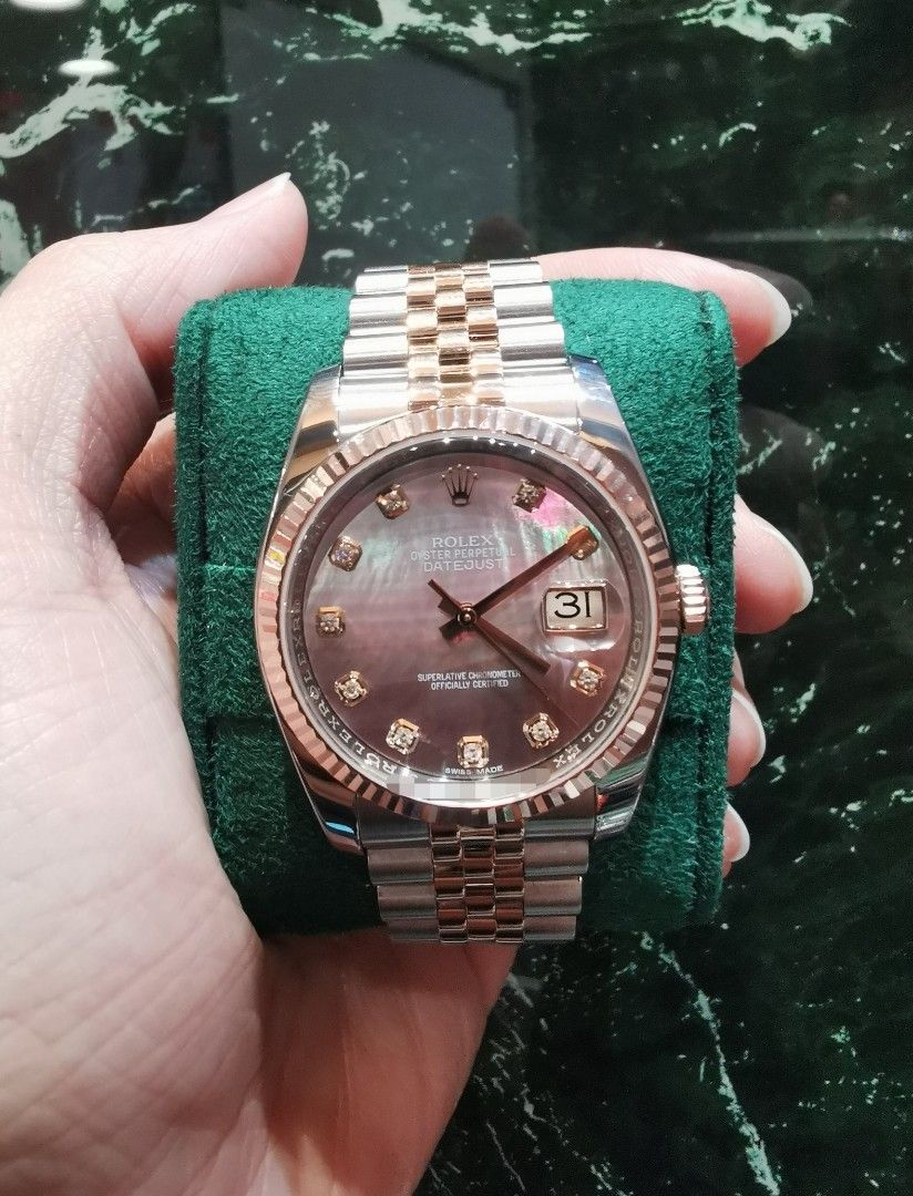 Rolex Datejust 36 rose gold black mother of pearl diamond dial 116231