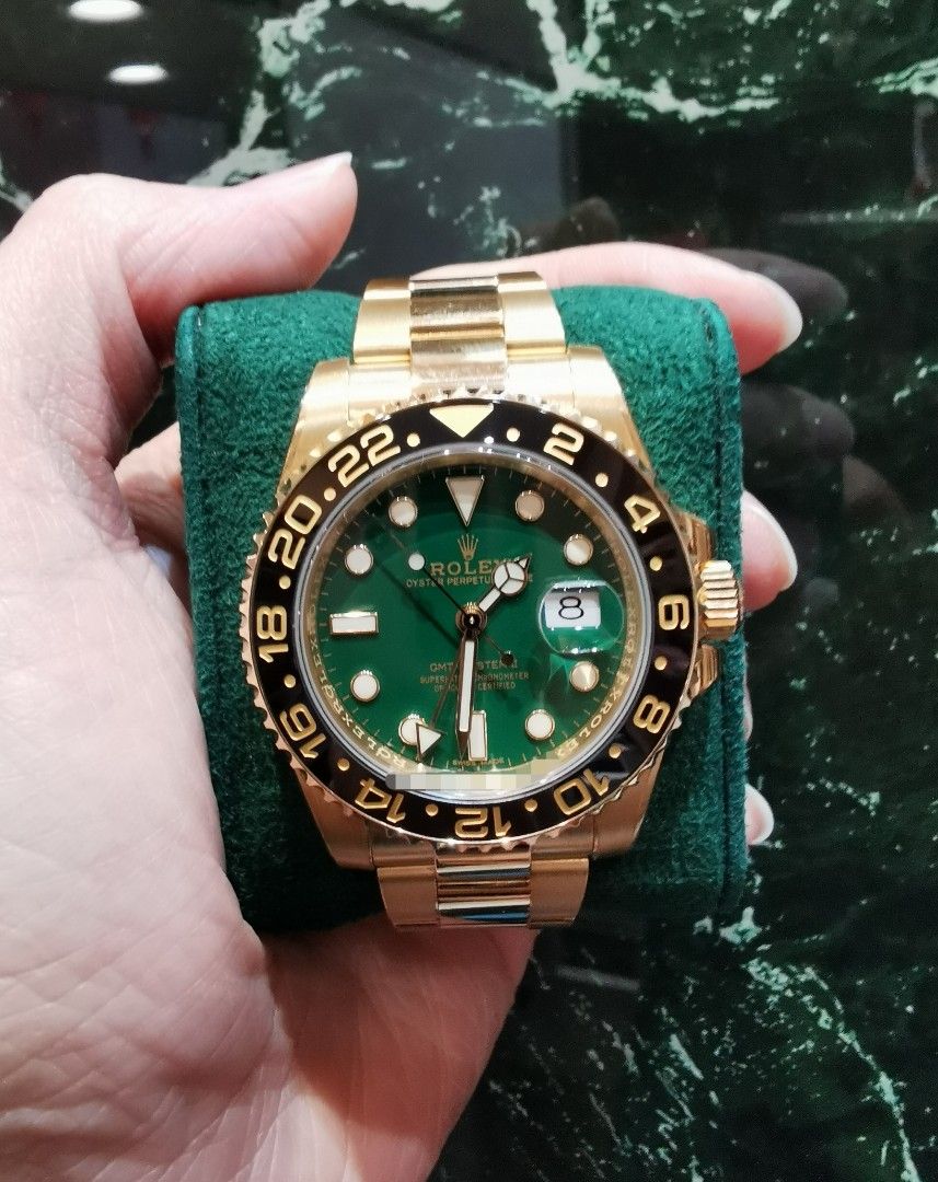 Rolex gmt master gold green on sale