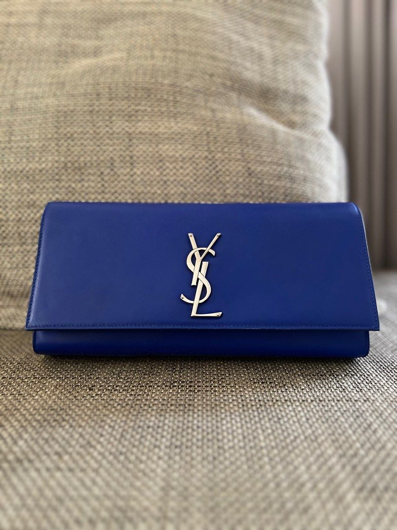 SALE Authentic Yves Saint Laurent YSL Kate Clutch Calfskin Navy Blue with Silver Hardware