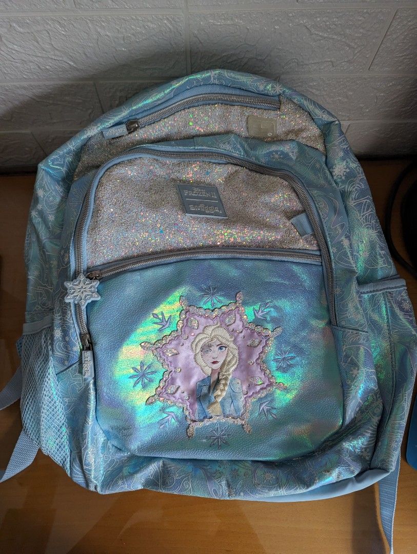 Smiggle frozen elsa Backpack Disney princess Elsa backpack school bag girls school bag haversack bag light blue sparkle bag