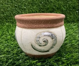 V17 Stoneware Terracotta Handmade Handpainted Silver Swirl Pattern Succulent Pot Vase with Flaw as posted 3.5” x 3” inches - P99.00
