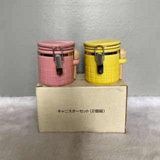 Takatoshi Japan Pink & Yellow Ceramic Canisters
