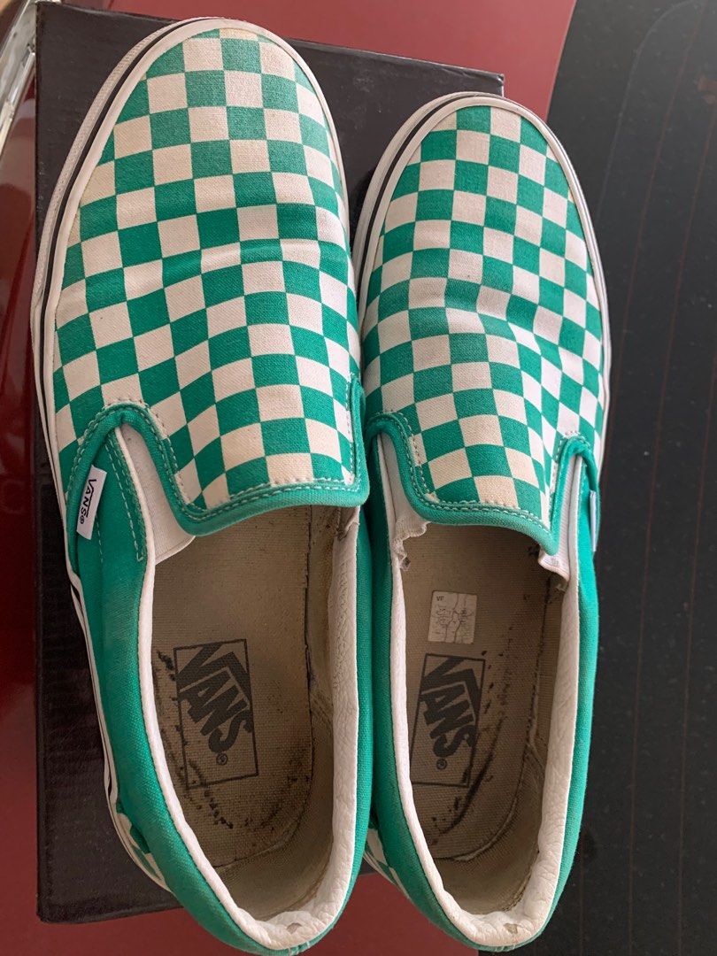 Mint green checkered vans shop