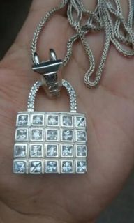 Vintage beautiful 925 sterling silver pendant padlock crystal at the pendant is bone ivory necklace