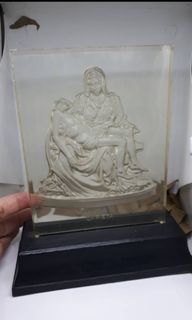 Vintage La Pieta Mary Holding Jesus engraved lucite