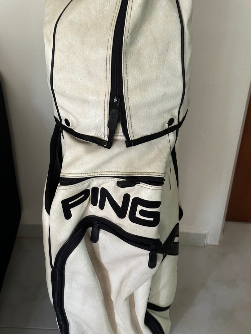 White leather shop ping golf bag