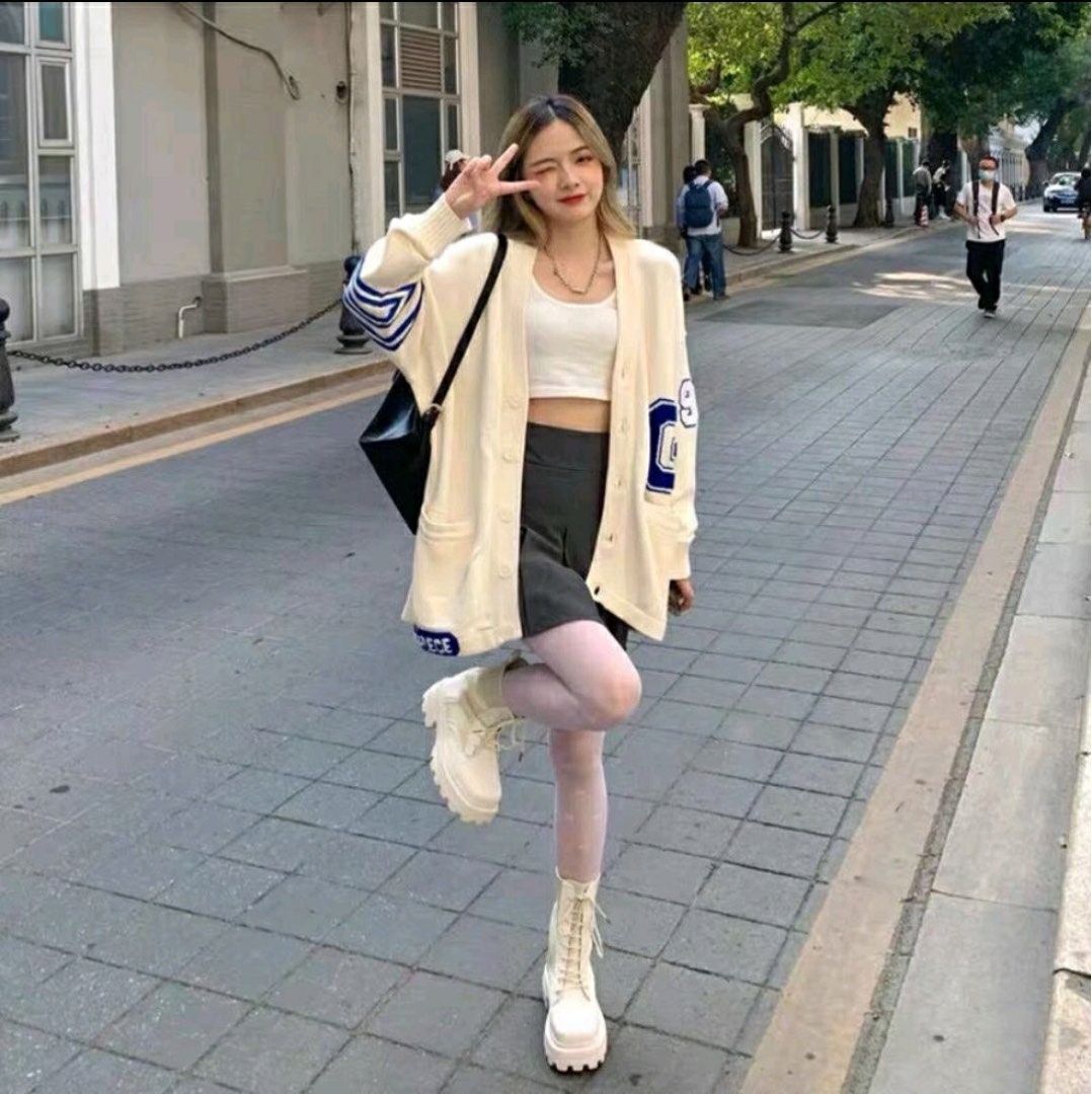 white oversized cardigan
