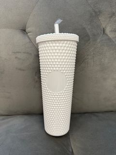 White  Studded Tumbler with straw