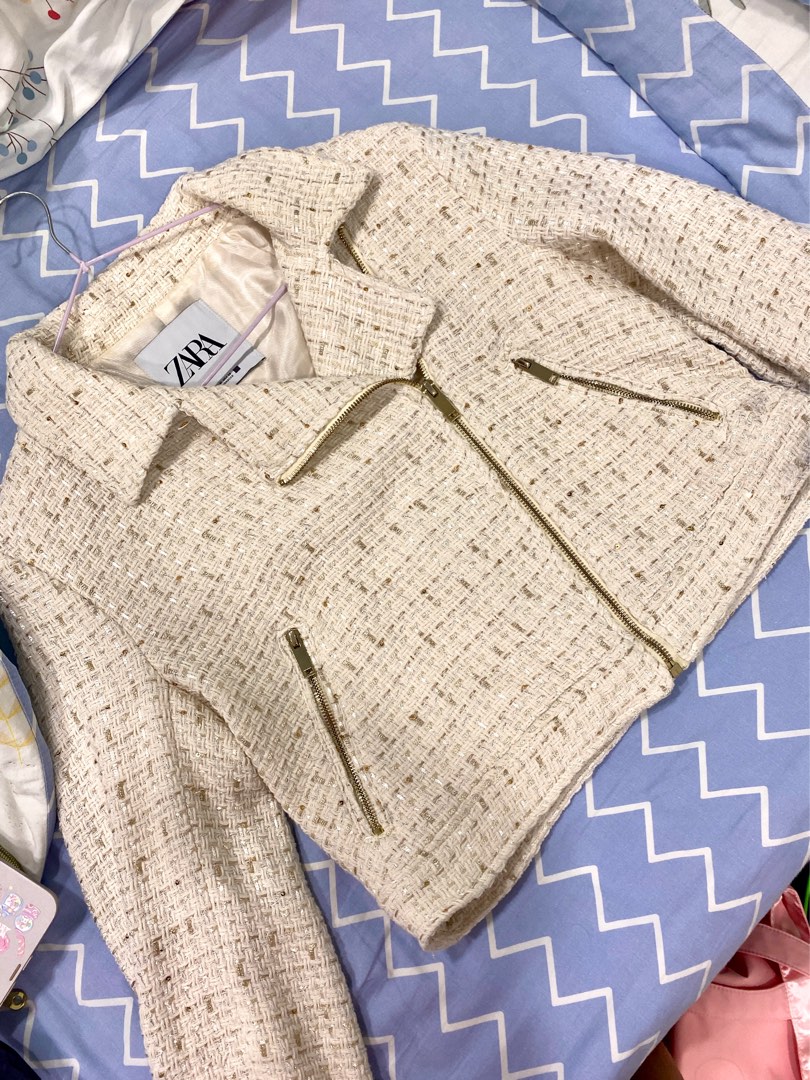White tweed hotsell jacket zara