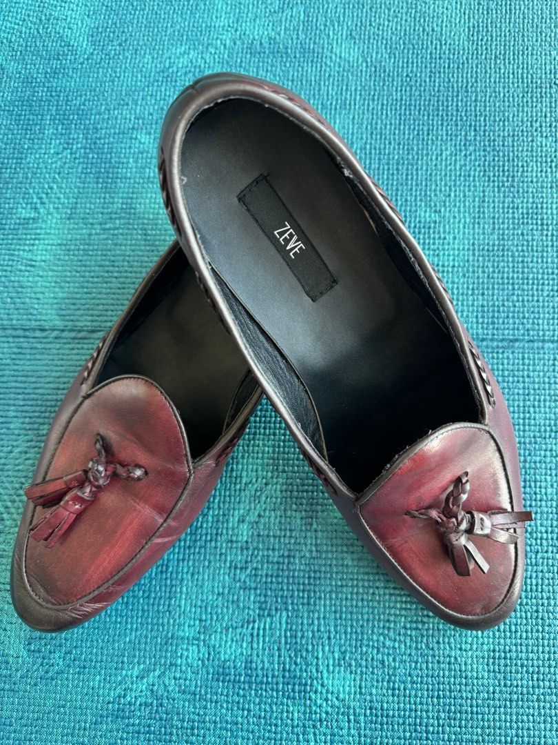 Zeve burgundy leather men s moccasin shoes with tassels formal shoes for men loafers for him groom shoes size 45 EU