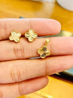 18k Saudi Gold earrings+pendant