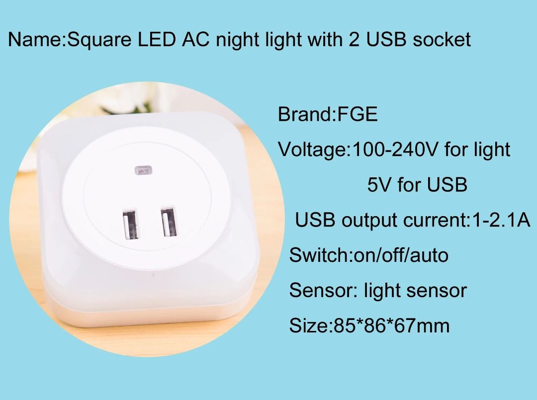 全新交流壁式插頭智慧照明 CDS 光感應器 LED 燈桌附 2 個 USB 插座插頭 qpokckpmNew AC Wall Plug ...