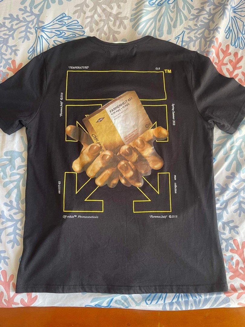 Authentic Off White Fahrenheit 451 Pill Box Hands T Shirt Men s