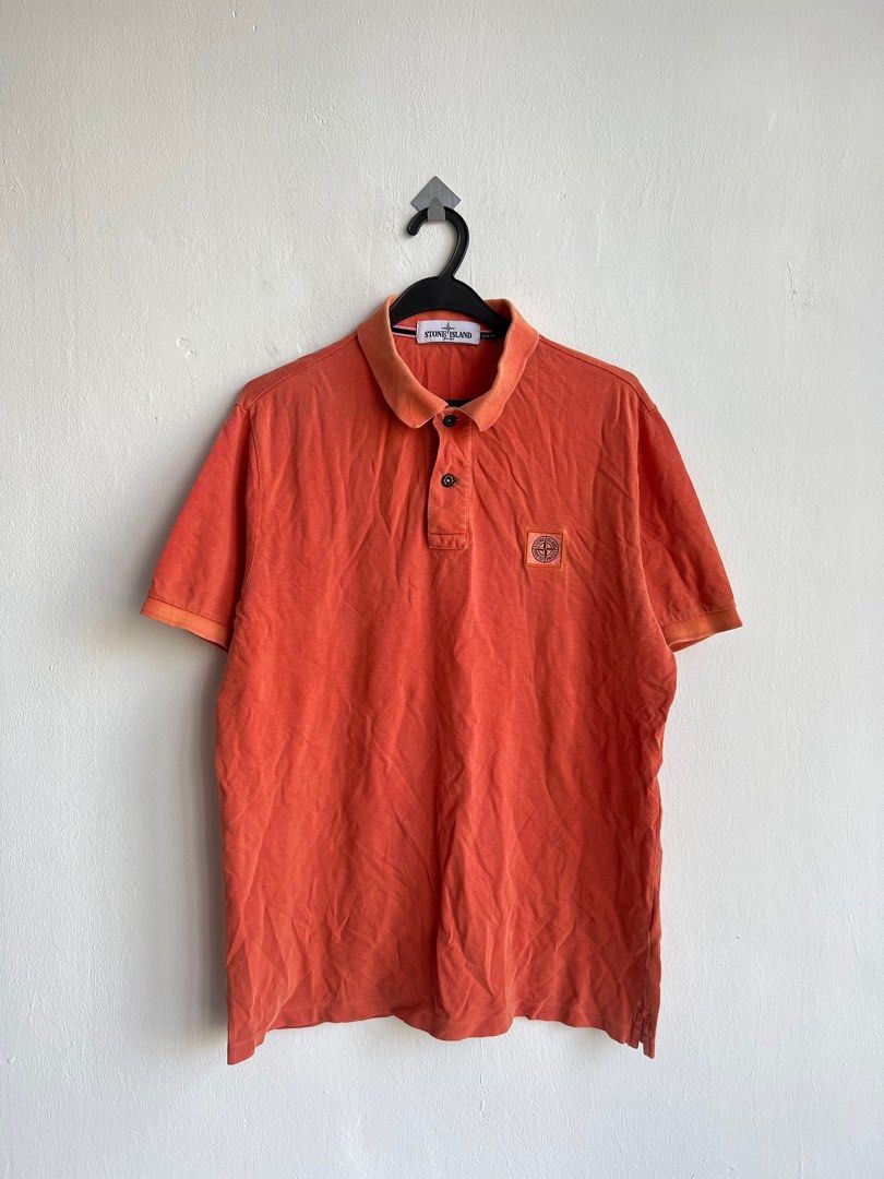 AUTHENTIC STONE ISLAND CHEST LOGO ORANGE POLO SHIRT Men s Fashion