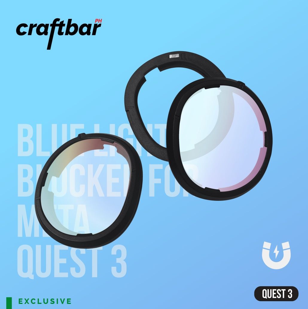 Blue Light-Blocking Lenses with Magnetic Frames for Meta Quest 3 | craftbarPH (Category: Virtual Reality) located in Bulacan. Submitted by craftbarph (Listing ID 1285625360, Image 1). Description: Elevate your Meta Quest 3 experience with our Blue Light Blocking Lenses, designed to reduce eye strain and enhance visual comfort during extended VR sessions. Non-Prescription Blue Light Blockers A great option for those with perfect 20/20 vision, the 