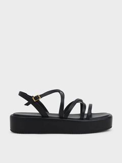 Charles and Keith Black Strappy Padded Platforms