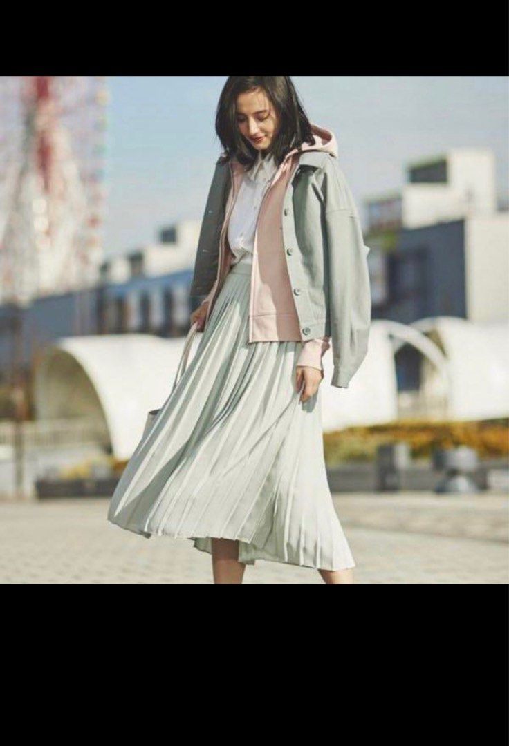 Green pleated cheap skirt 80
