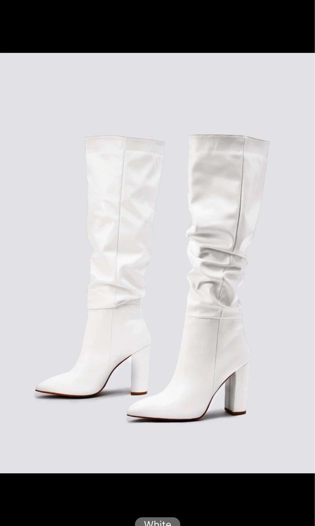 White leather discount high heel boots