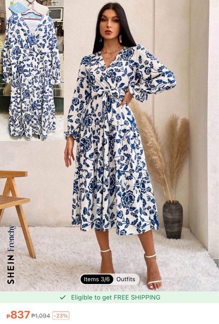 Shein white floral dress hotsell