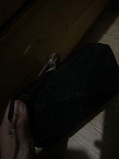 glitter Black clutch bag with gold handle  / formal bag