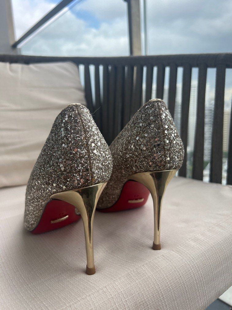 Gold glitter red sole high heels EU 40