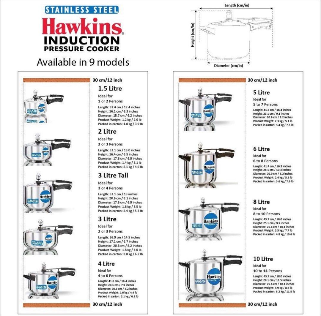 Hawkins Stainless Steel Pressure Cooker 3 Litre (Tall) Gas + Induction