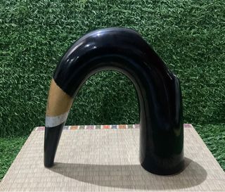 V4 Ikebana Mid Century Black Ceramic Handpainted Gold Silver Arc Curved Modern Contemporary Nordic Unique Odd Vase with Minor Scratches 9.25” x 8.5” inches - P799.00
