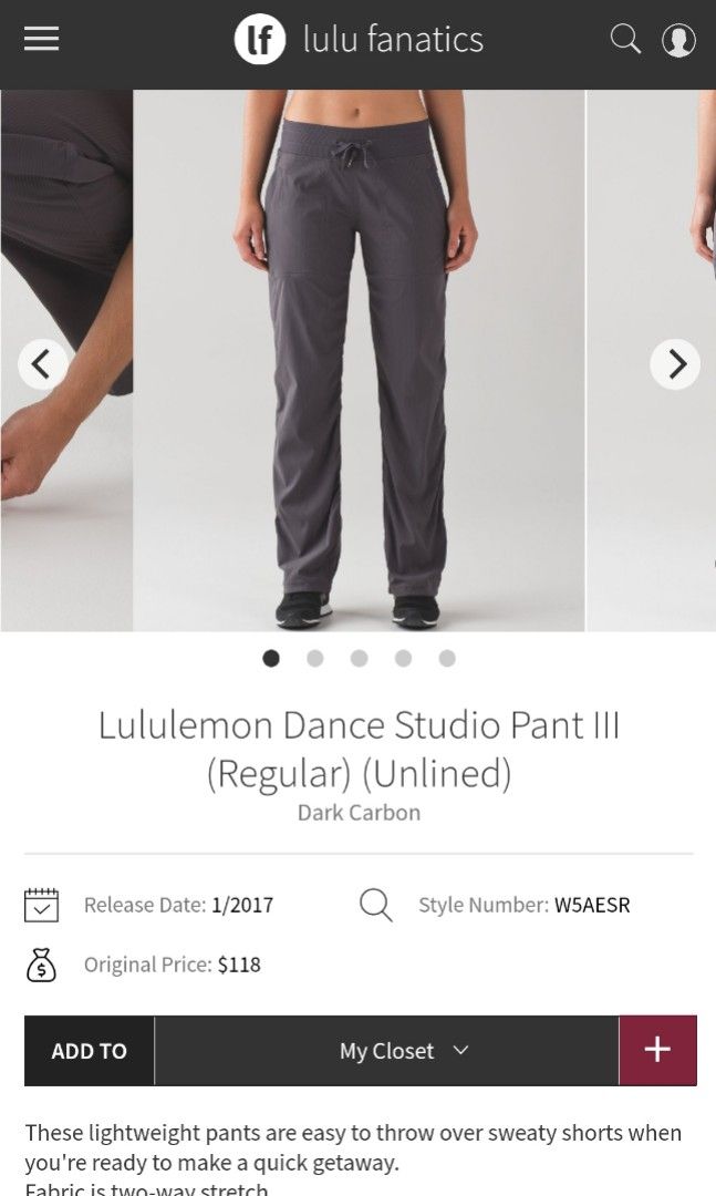 lululemon Dance Studio Pant Unlined Regular